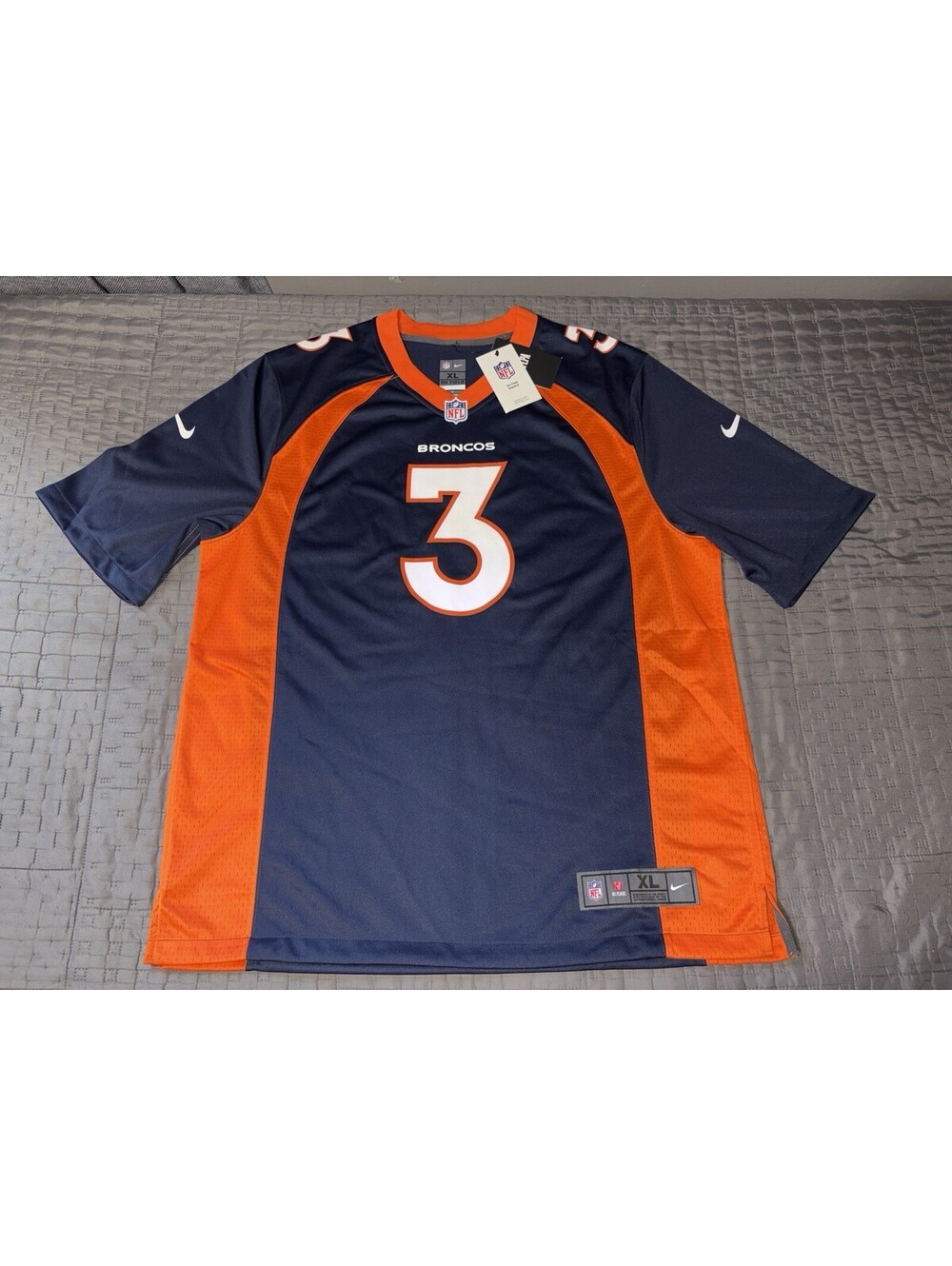 Nike Denver Broncos Russell Wilson #3 Men’s XL NFL On Field Jersey Navy Orange